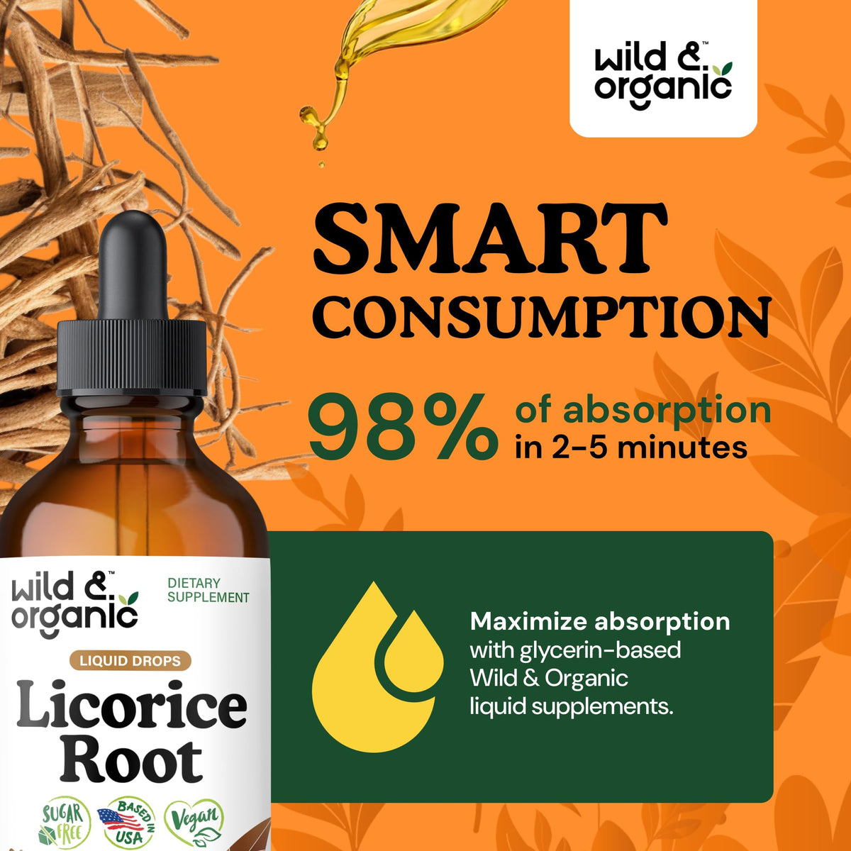 Wild & Organic Licorice Root Tincture - Digestive, Lung & Skin Support - Licorice Root Extract Liquid Drops - Vegan, Sugar & Alcohol-Free Supplement - 4 fl oz - PrimeBioHealth - canada supplements