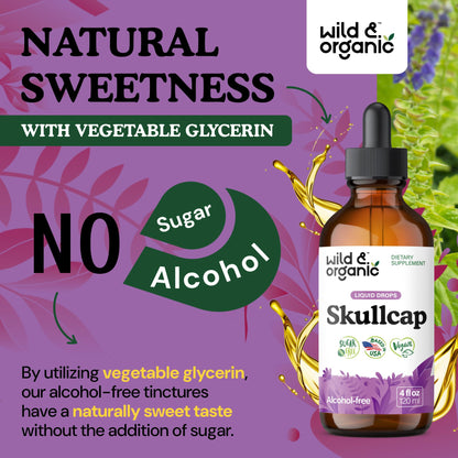 Wild & Organic Skullcap Herb Tincture - Skullcap Supplement for Mood Support - Relaxing Liquid Extract Drops - Vegan, Sugar & Alcohol-Free - 4 fl oz - PrimeBioHealth - canada supplements