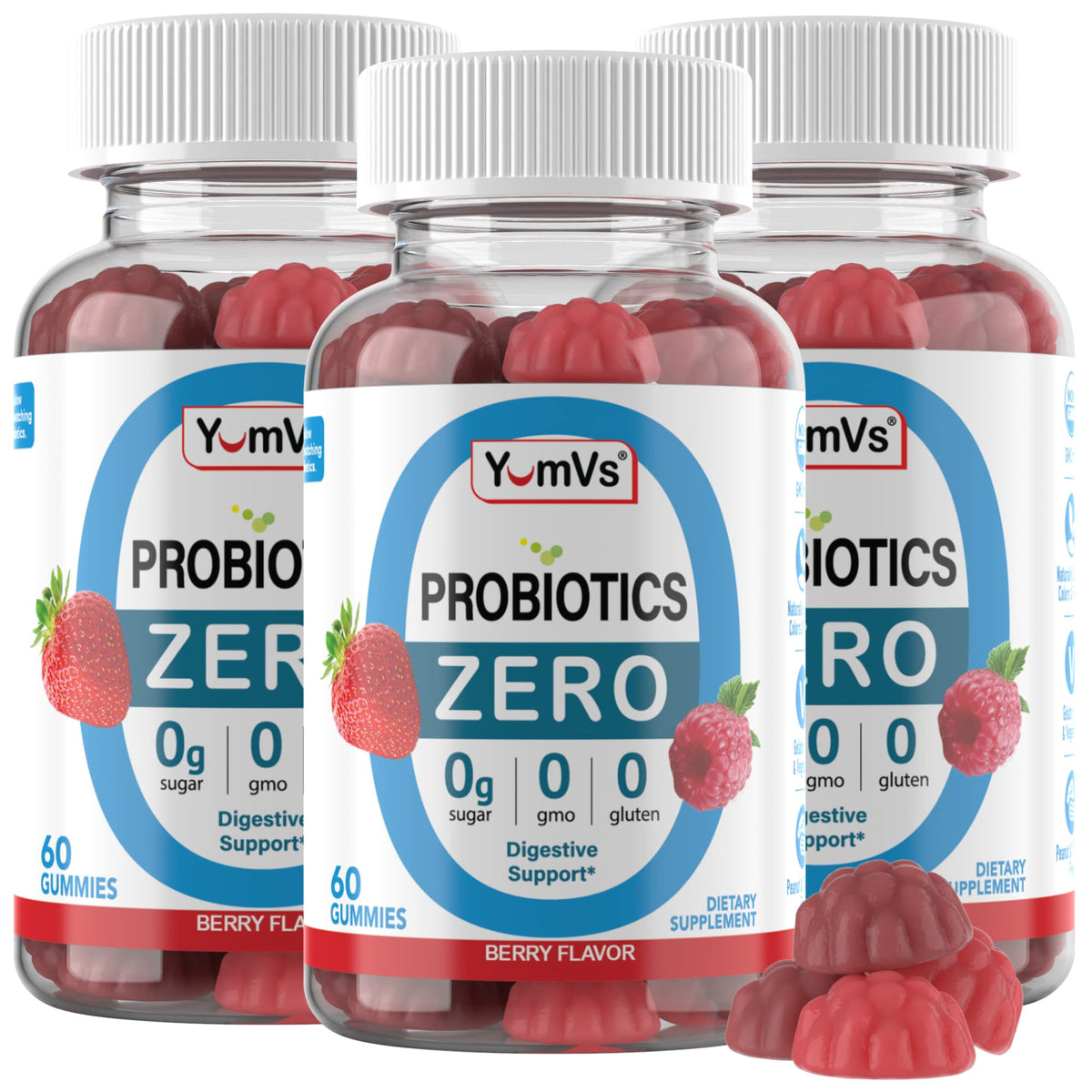 YUM-V'S Sugar Free Probiotic Gummies - Probiotics for Men & Women to Help Support Digestive Function – Adults & Kids Probiotic with 5 Billion CFU Bacillus Coagulans – Vegan & Gluten-Free (60 Count) - PrimeBioHealth - canada supplements