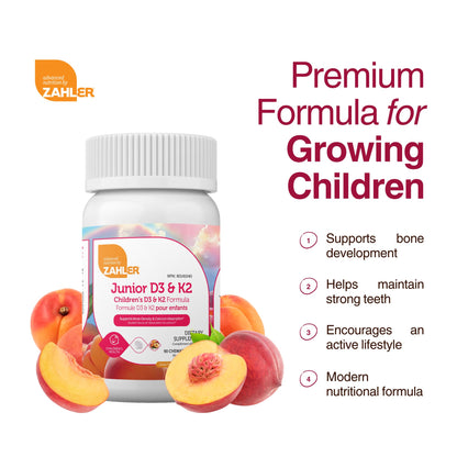 Zahler - Junior Vitamin D3 + K2 Chewable Tablets for Kids| Vitamin D for Kids 2000 IU | Delicious Vitamin D K2 Chews to Support Healthy Bones & Teeth - PrimeBioHealth - canada supplements