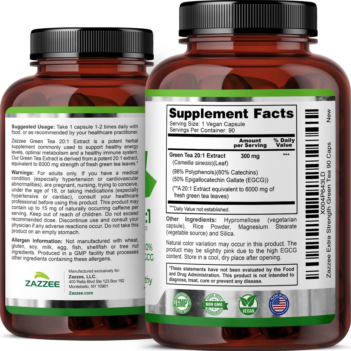Zazzee Extra Strength Green Tea 20:1 Extract, 50% EGCG, 98% Polyphenols, 80% Catechins, 150 Vegan Capsules, 5 Month Supply, Certified Kosher, Antioxidant & Metabolism Support, Non-GMO, Made in the USA - PrimeBioHealth - canada supplements