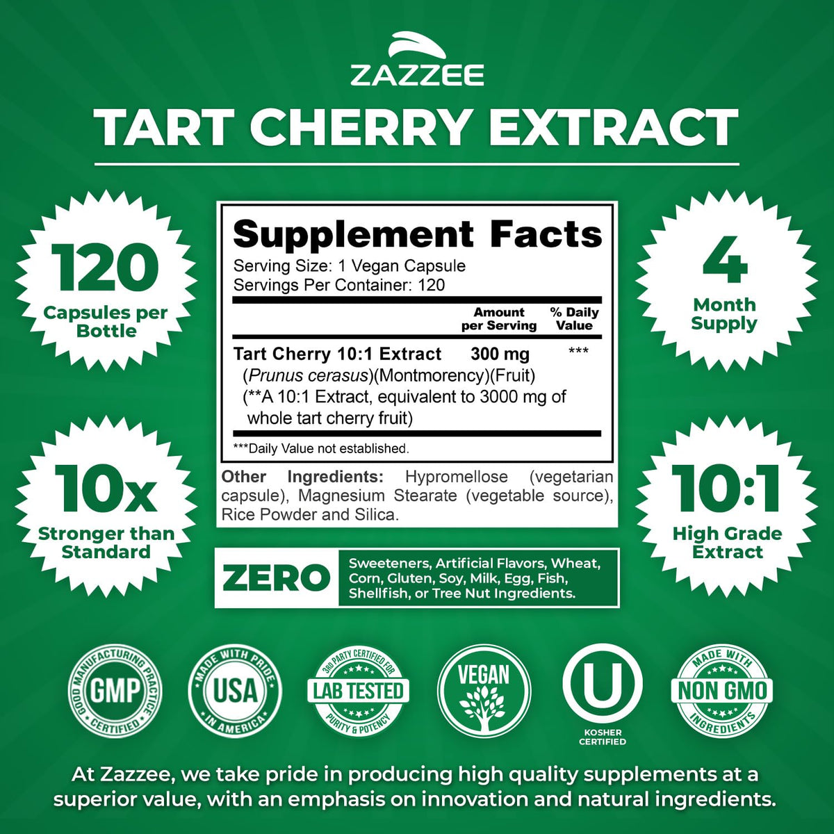 Zazzee Tart Cherry 10:1 Extract, 200 Vegan Capsules, 6+ Month Supply, Montmorency Cherry, Certified Kosher, Joint & Uric Acid Support, Antioxidant Support Formula, Non-GMO, Made in the USA - PrimeBioHealth - canada supplements