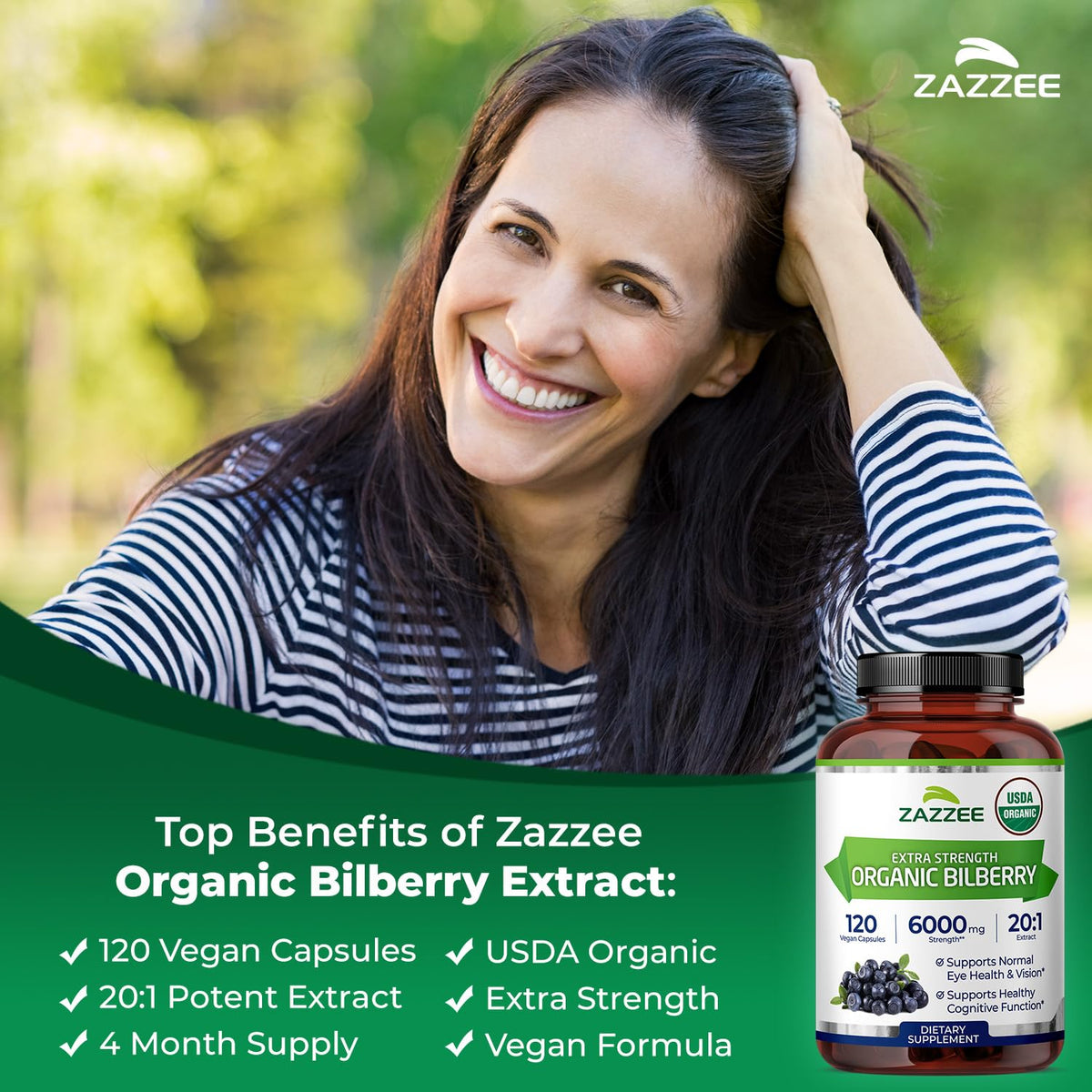 Zazzee USDA Organic Bilberry 20:1 Extract, 120 Vegan Capsules, 4 Month Supply, Vaccinium Myrtillus, Eye Health, Vision & Antioxidant Support, All-Natural, Non-GMO, Made in the USA - PrimeBioHealth - canada supplements