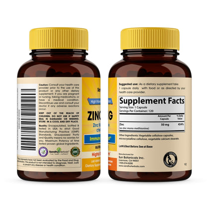 Zinc 50mg Capsules for Men and Women, 120 Count | Highly Absorbable Zinc Supplements for Immune System Support | Zink 50 mg Mono Methionine Chelated Complex - PrimeBioHealth - canada supplements